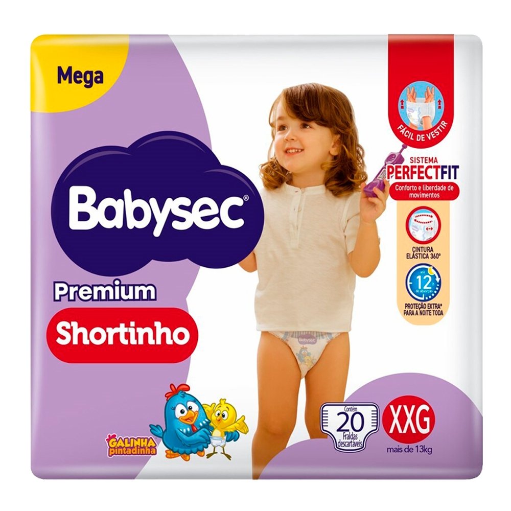 Fralda Descartável Babysec Shortinho Mega Tamanho XXG - 6 Pacote com 20 Fraldas - Total 120 Tiras
