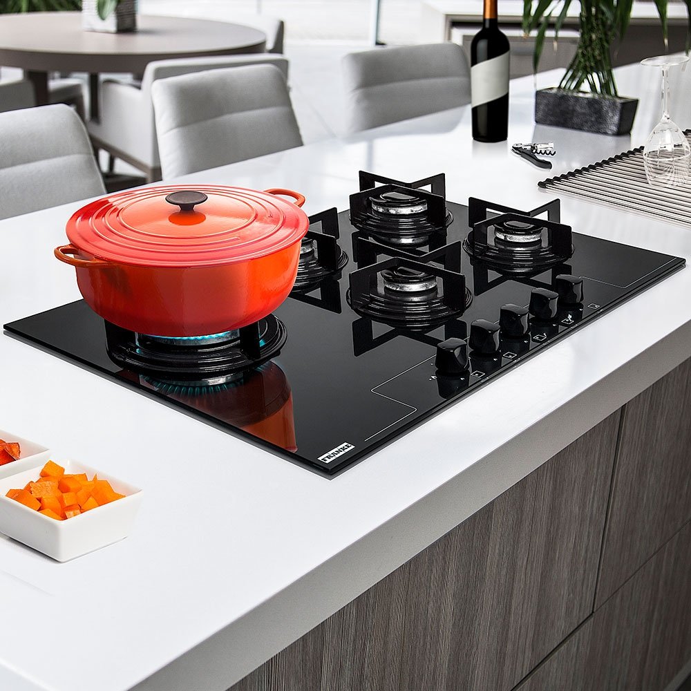 Cooktop a Gás 5 Bocas Franke Glass, Tripla Chama, Preto, Bivolt eFácil