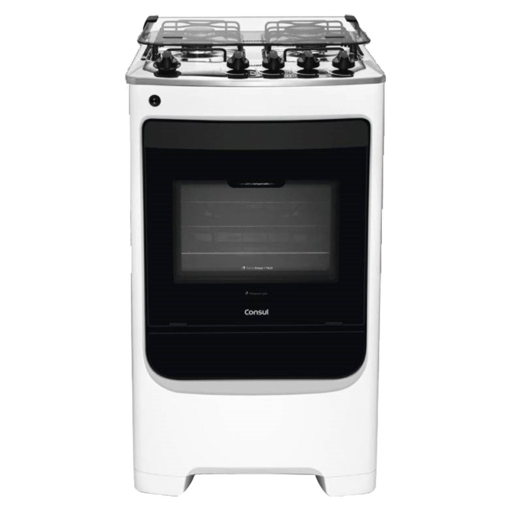 Fogão Consul 4 Bocas CFO4NAB - Design Frente Única, Acendimento Automático, Branco, Bivolt