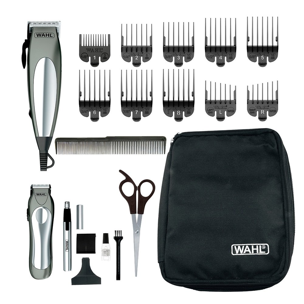 Kit Máquina de Cortar Cabelo Wahl + Aparador de Pêlos de Luxe - Groom Pro com 8 Pentes de Corte