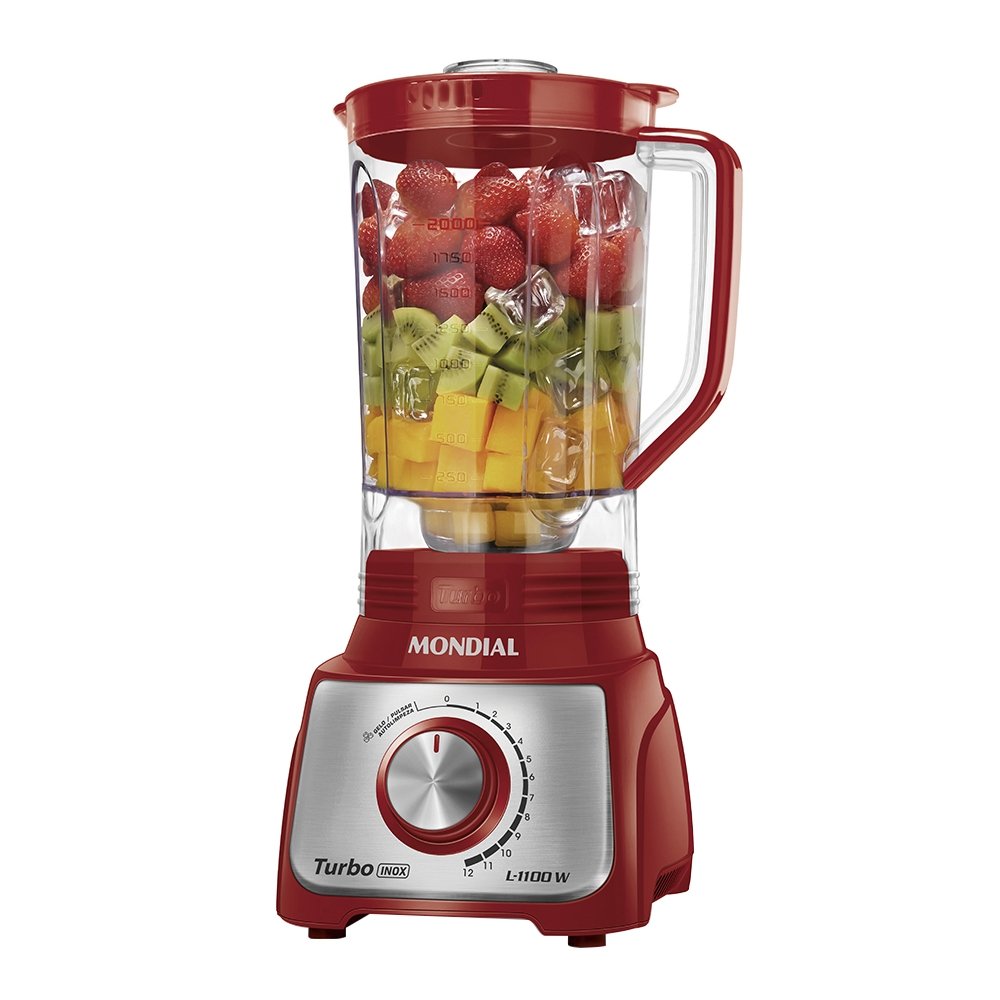 Liquidificador Mondial L-1100RI 3L, 12 Velocidades+Pulsar, 1100W, Vermelho/Inox