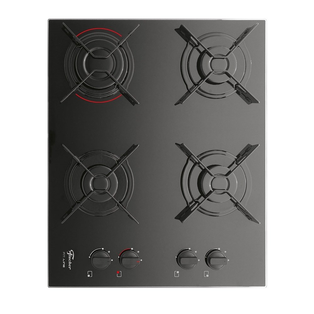 Cooktop a Gás 4 Bocas Fischer 2634 Fit Line, Mesa de Vidro, Preto, Bivolt eFácil