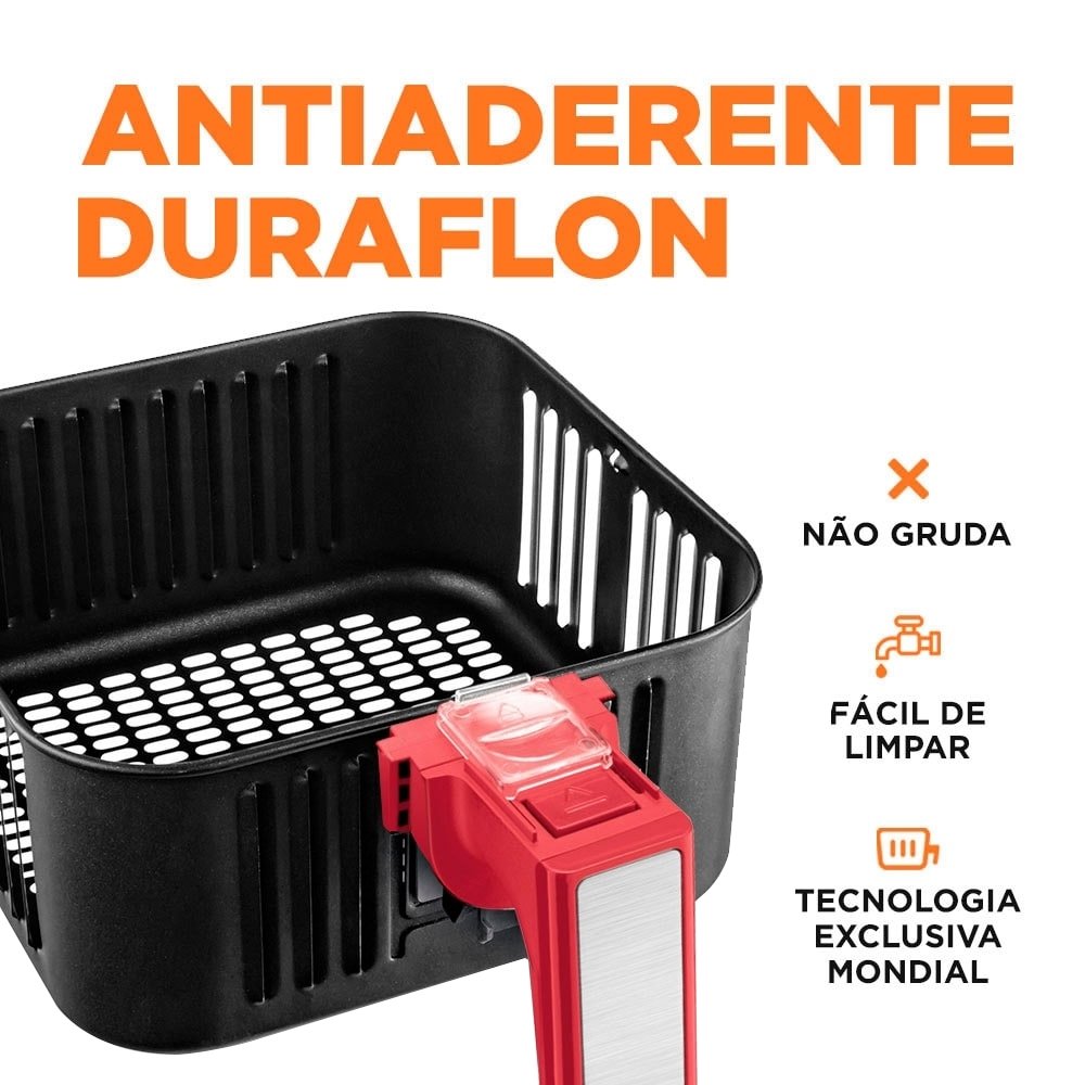 Fritadeira Air Fryer Mondial AFN50BI, 5 Litros, 1900W, Vermelho/Inox