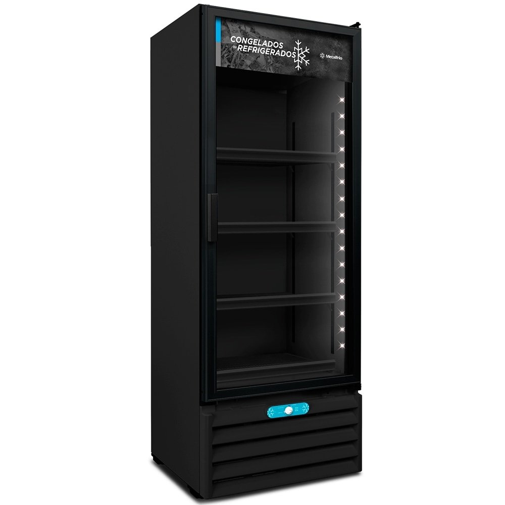 Refrigerador Vertical Metalfrio 509 Litros VF55AH - Dupla Ação, Porta de Vidro, Preto