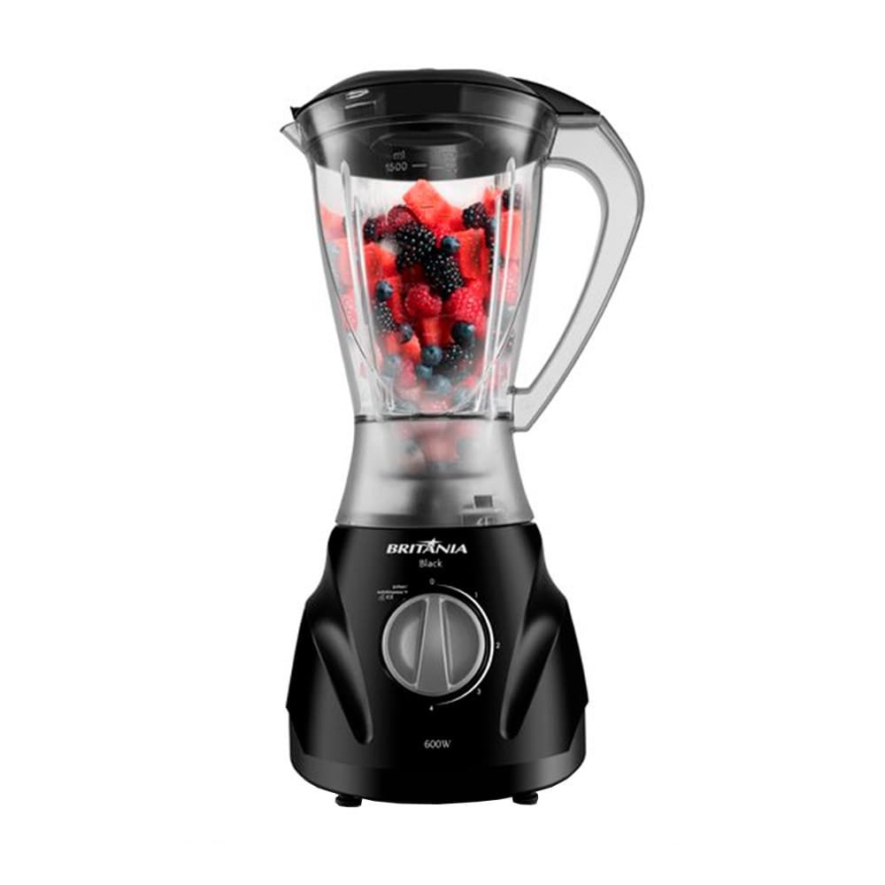Liquidificador Britânia Black - Copo de Plástico, 3 Velocidades + Pulsar, 600W, Preto