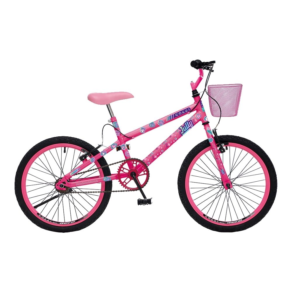 Bicicleta Infantil Colli July - Aro 20,Tamanho Quadro 12,Aço Carbono, Freios V-Brake, Com Cesto, Rosa Neon