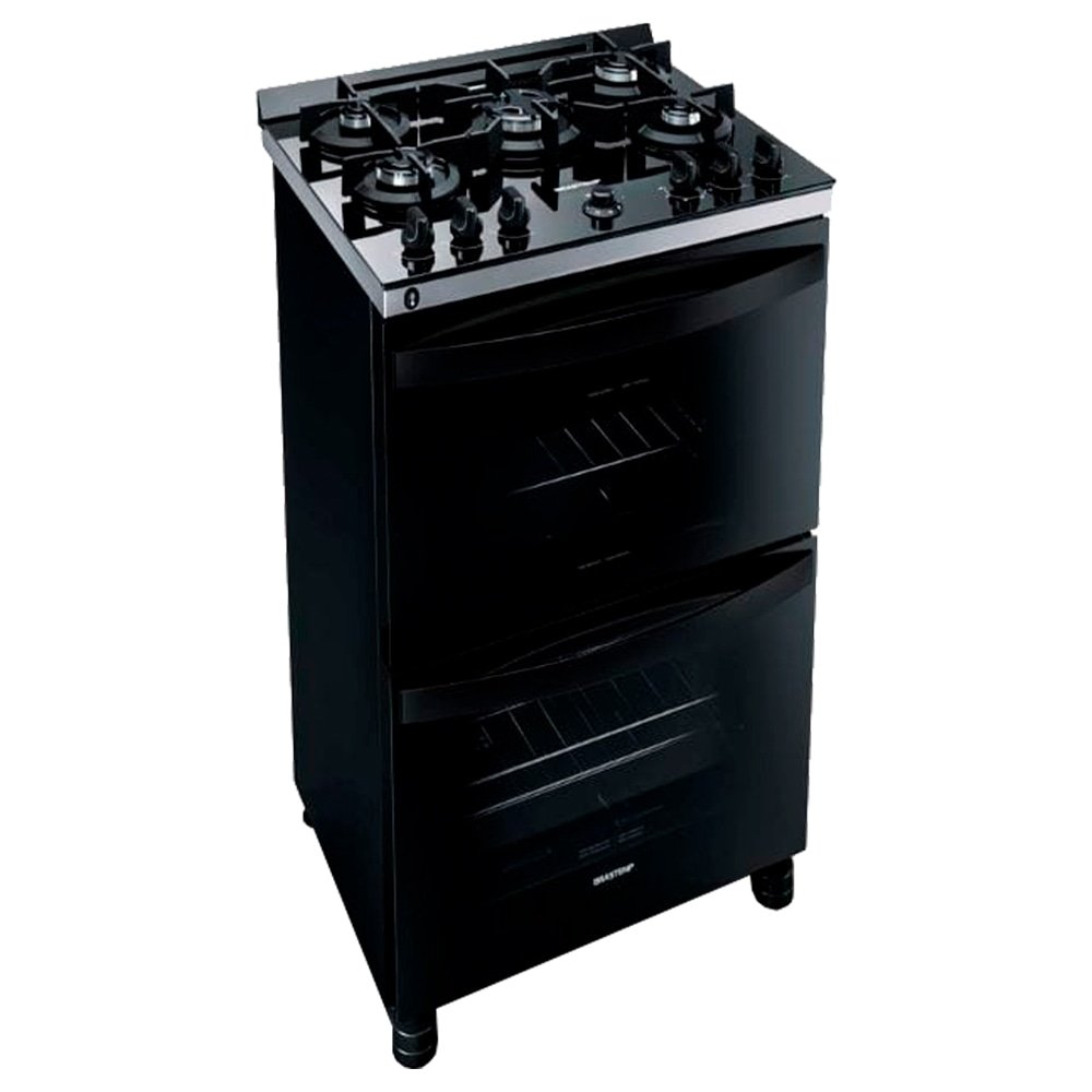 Fogão de Piso 5 Bocas Brastemp BFD5VCENNA - Duplo Forno, Mesa de Vidro, Preto