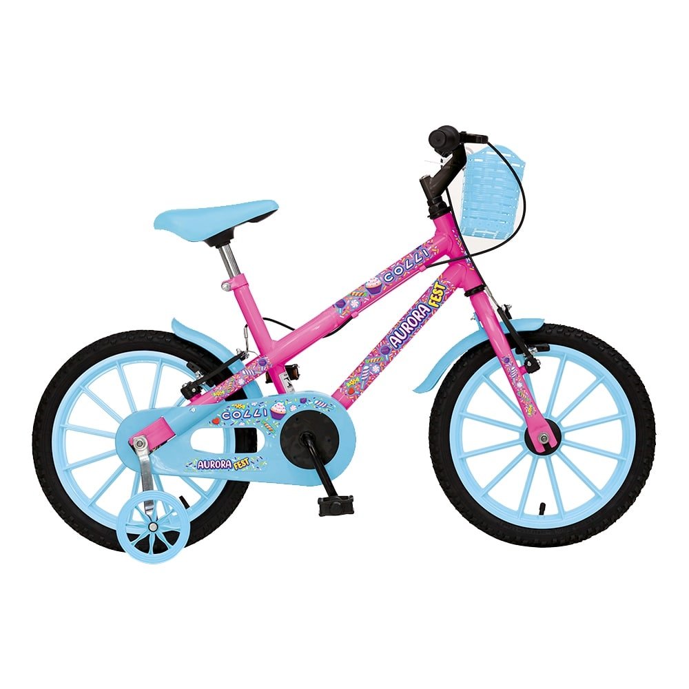 Bicicleta Infantil Colli Aurora Fest Aro 16, Tamanho quadro 12,Freios VBrake,Rosa/Azul