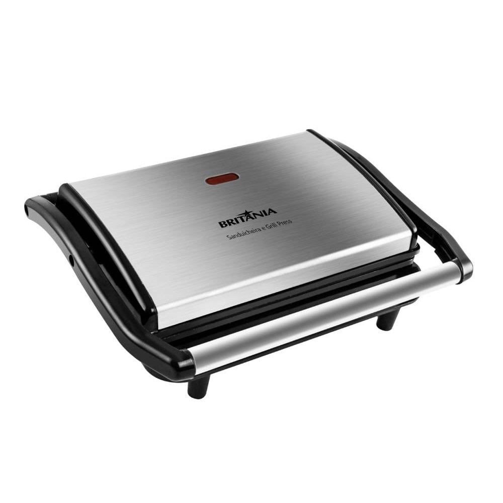 Sanduicheira Grill Britânia Press BGR27I - Chapas com revestimento antiaderente, 850W, Inox