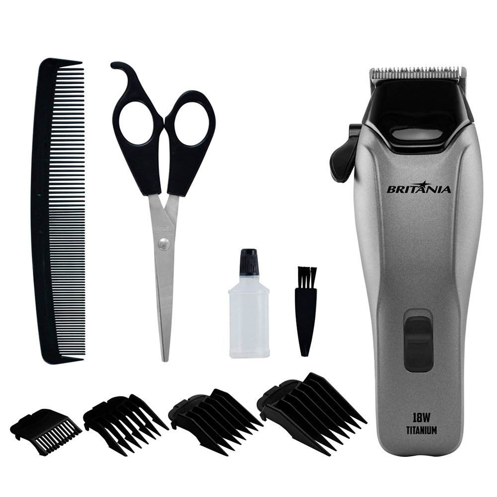 Cortador de Cabelo Britânia BCR18T, 18W, 9 Acessórios, Titanium,