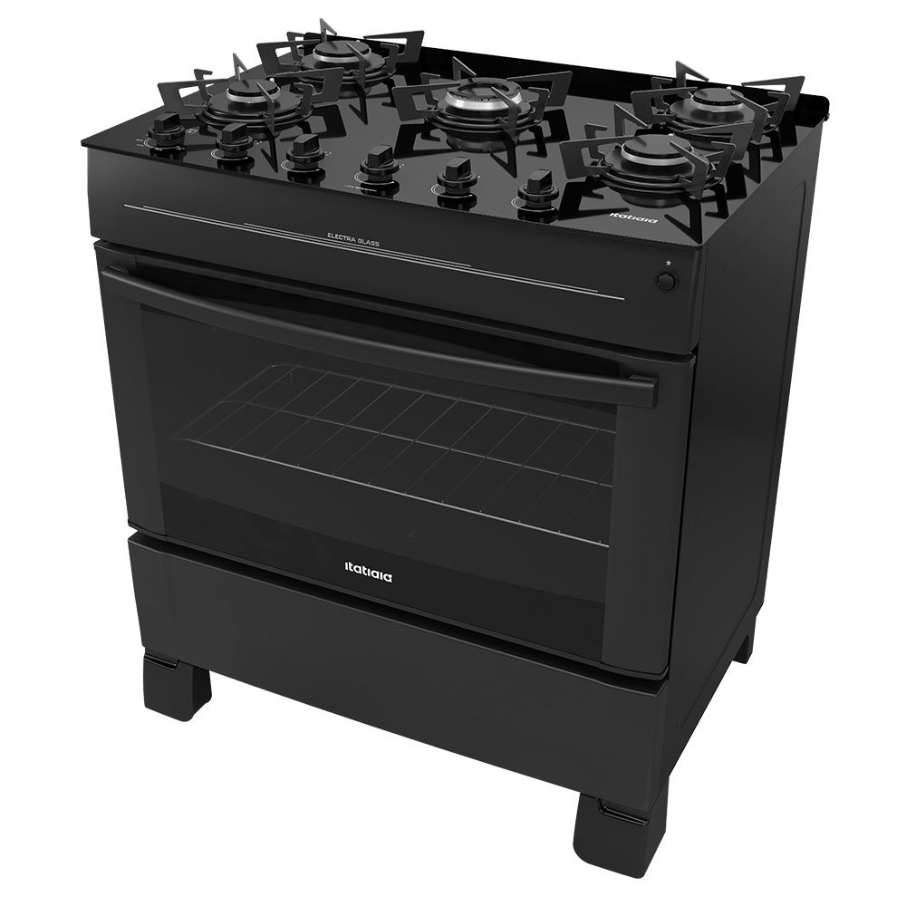 Fogão de Piso Itatiaia 5 Bocas Electra Glass, Mesa de Vidro Temperado, Acendimento Automático