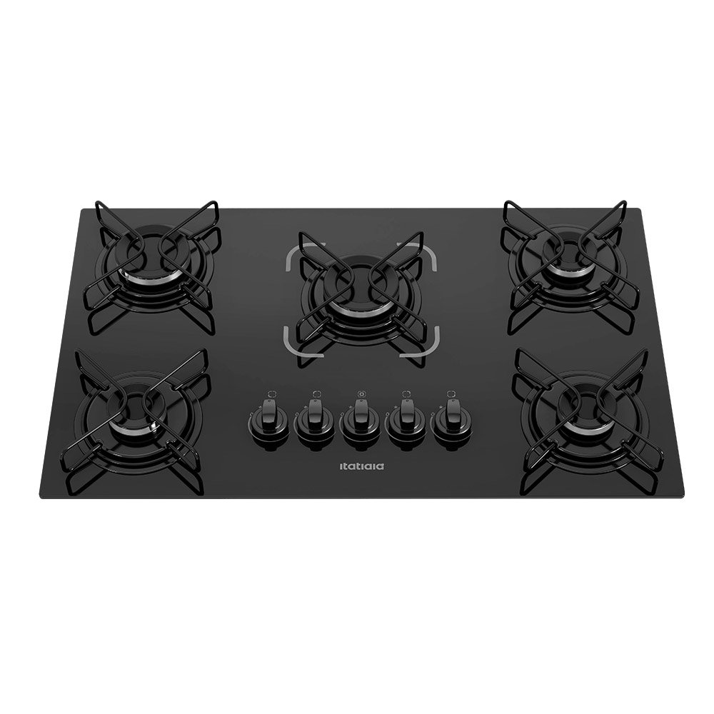 Cooktop a Gás 5 Bocas Itatiaia Essencial - Mesa de Vidro Temperado, Preto, Bivolt