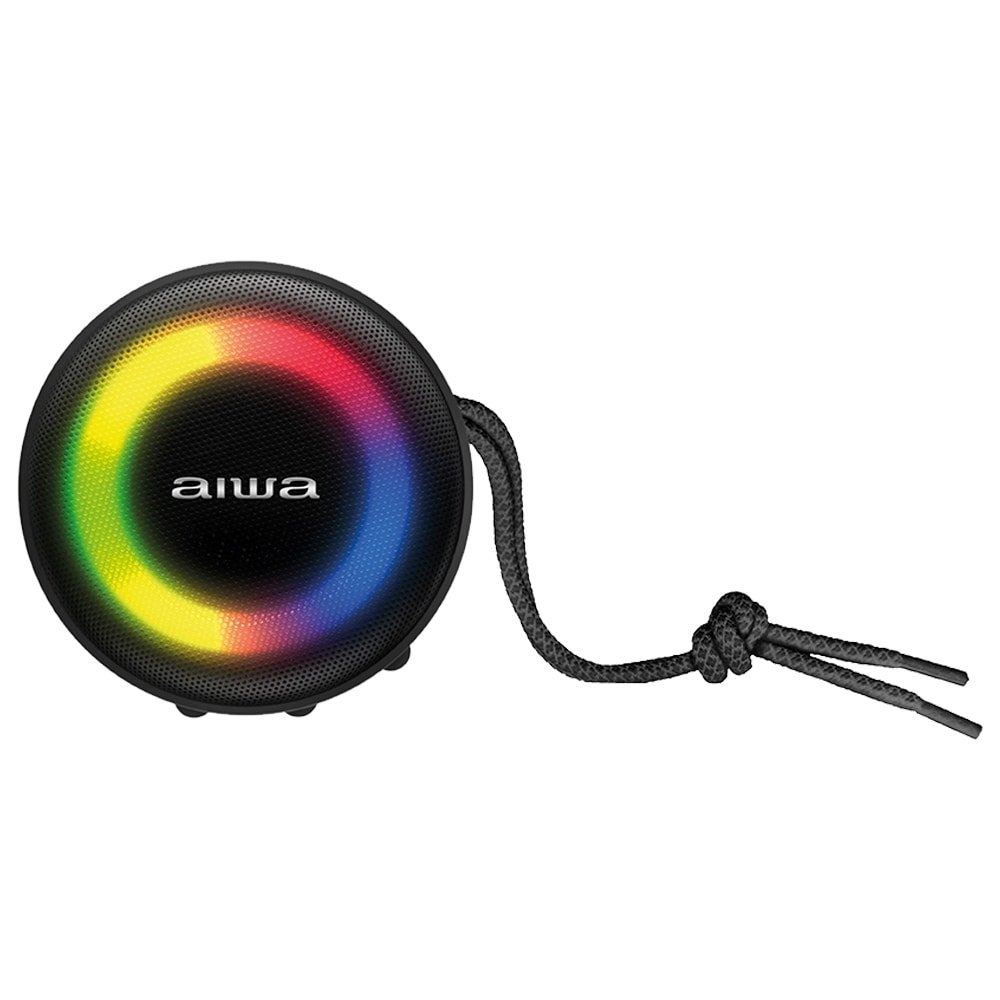 Caixa de Som Amplificada Aiwa Mini Speaker AWSSP02 - 7 Modos de Luz, Bluetooth, 200W RMS, Preto