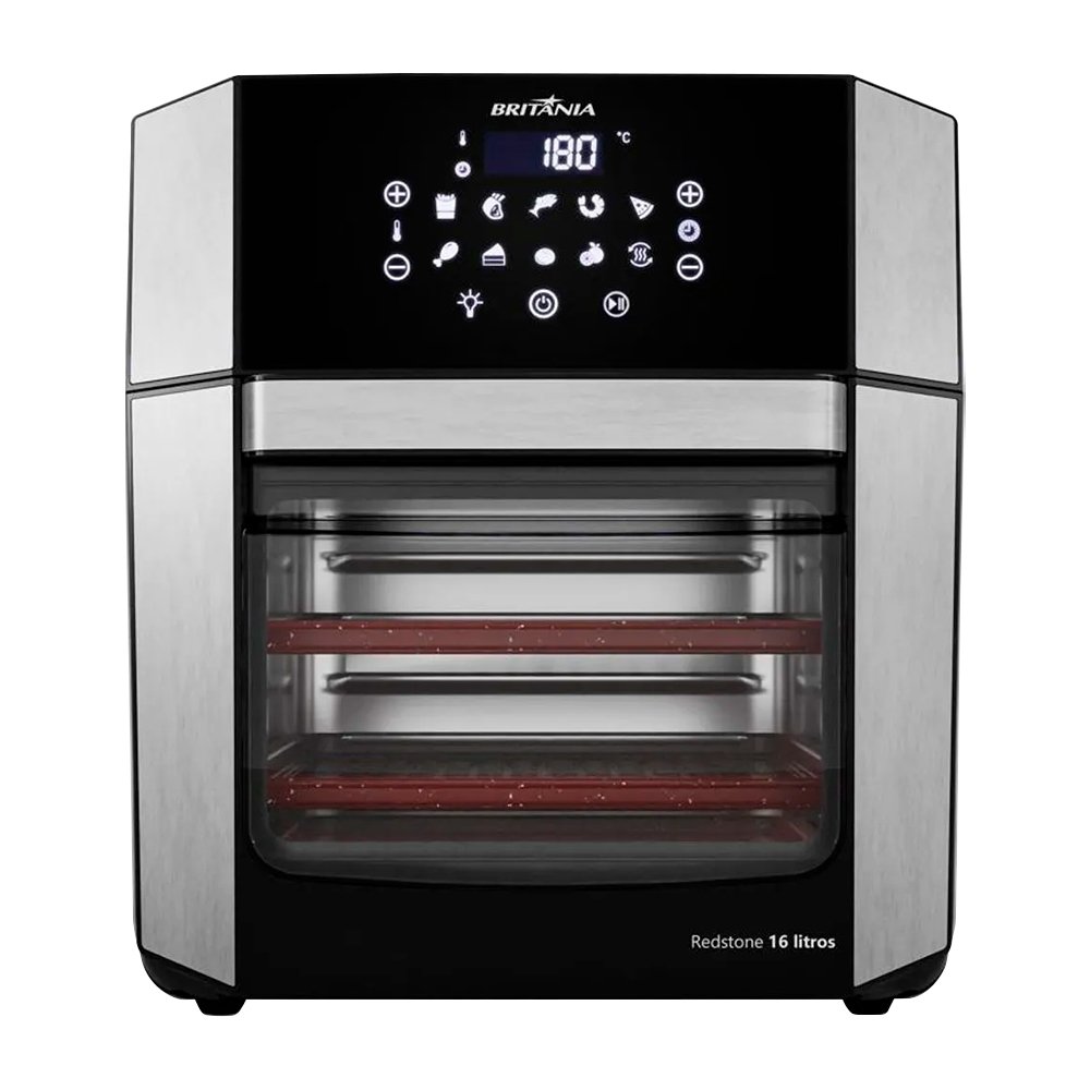 Fritadeira Air Fryer Britânia Oven BAF16A 4 Em 1 - Revestimento Antiaderente, Redstone 16 Litros, Preto