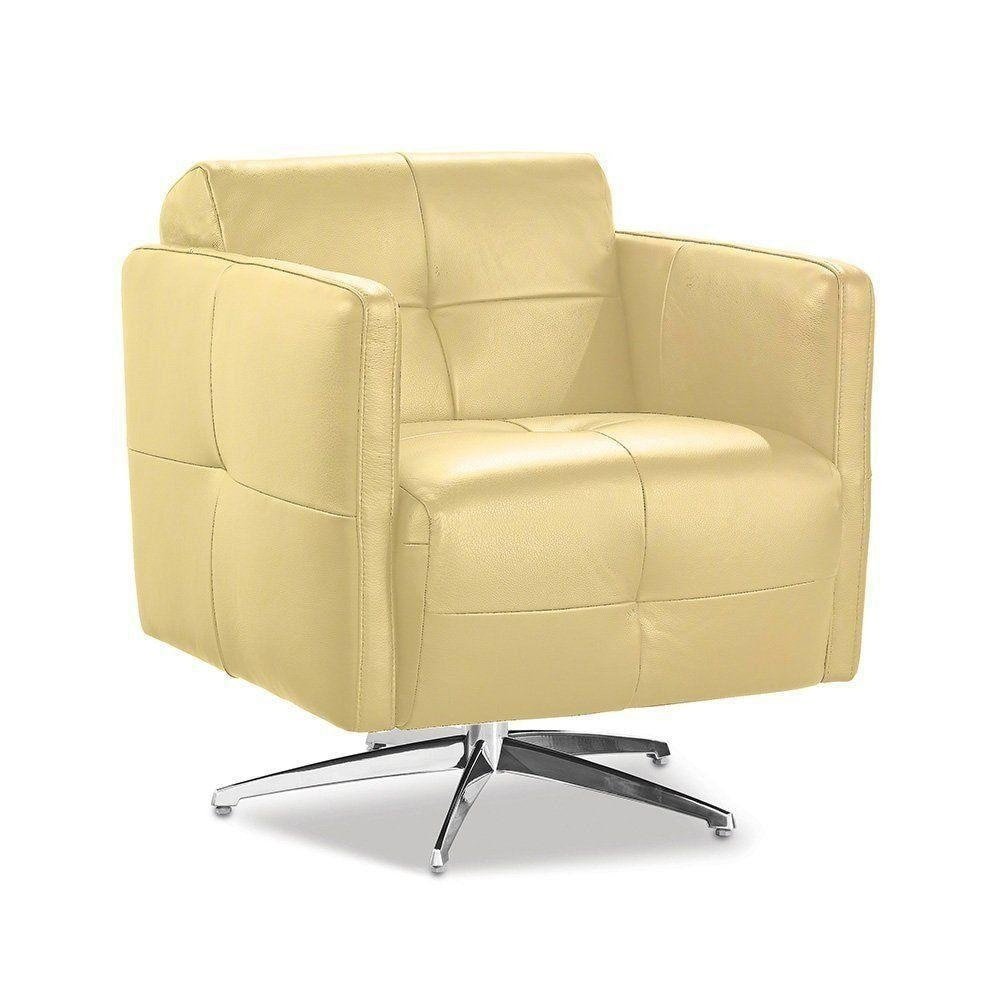 Poltrona Decorativa Astúria Base Giratória Couro Bege G40 - Gran Belo
