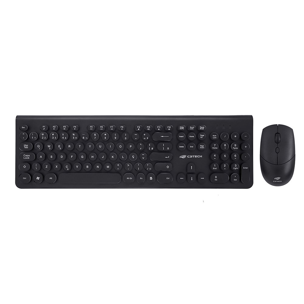 Teclado e Mouse C3TECH K-W80BK - 1600 DPI, Sem Fio, Preto