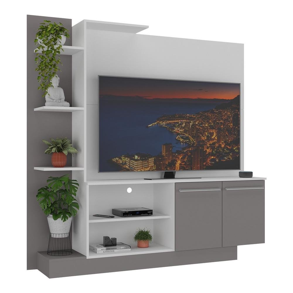 Estante com Painel TV 55" e 2 portas Denver Multimoveis Branco/ Lacca Fume