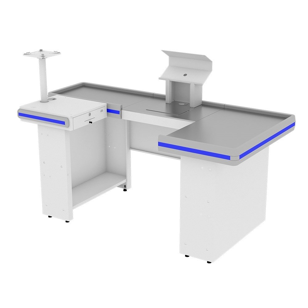 Check Out Amapá Premium Azul em U 2,00 x 1,00 x 0,90 com Preparação para Balança, Acabamento Branco