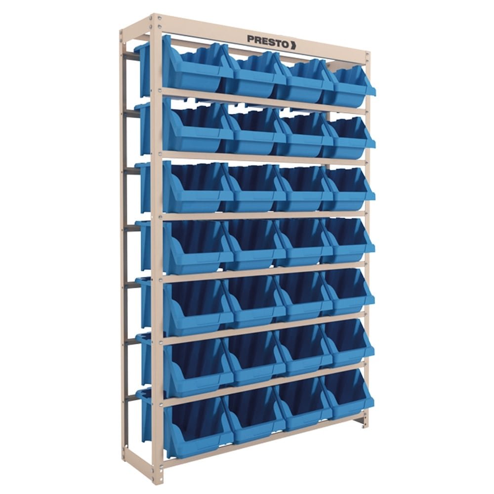 Estante Presto Caixa Box N.7 95x150x33cm, 28 Gavetas Azul