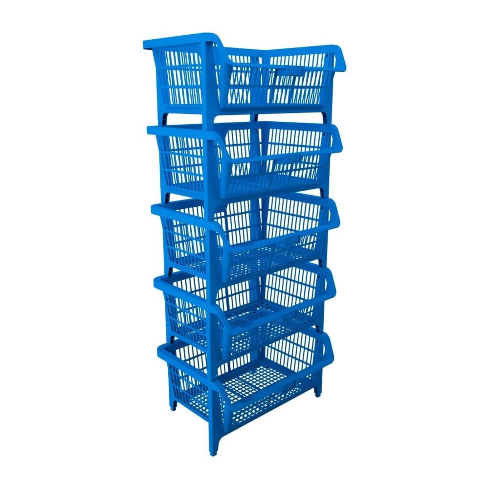 Cesto Plástico Empilhável Presto 57cm Capacidade 40kg Azul Embalagem com 5 Unidades