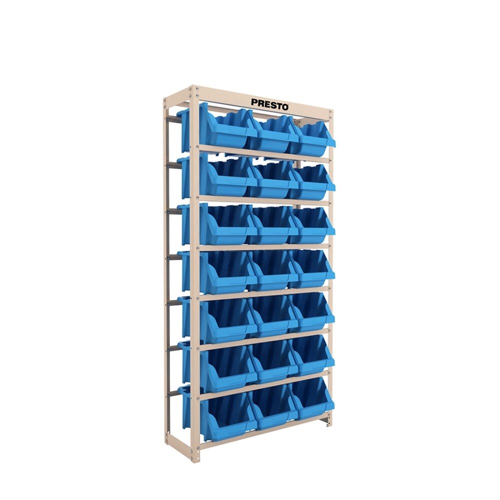 Estante Presto Caixa Box Azul N-7 75x150x33,5 21 Gavetas