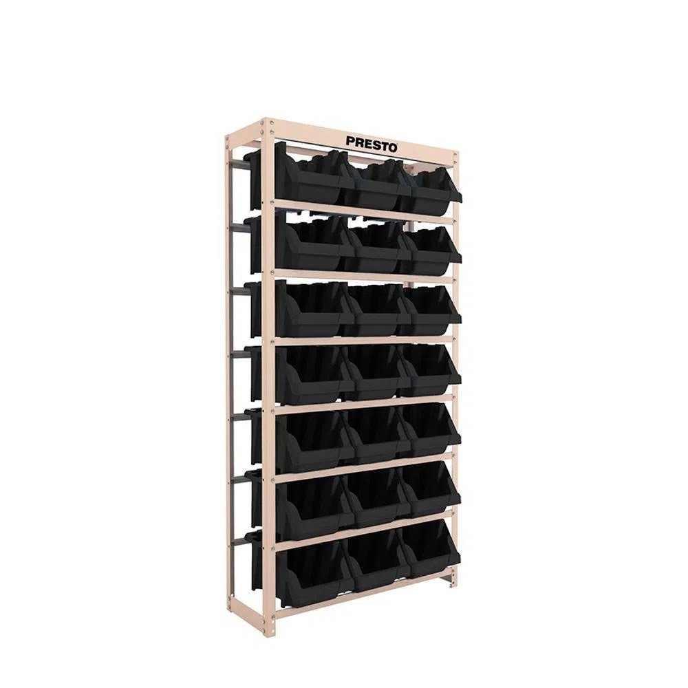 Estante Presto Caixa Box Preto N-7 75x150x33,5 21 Gavetas