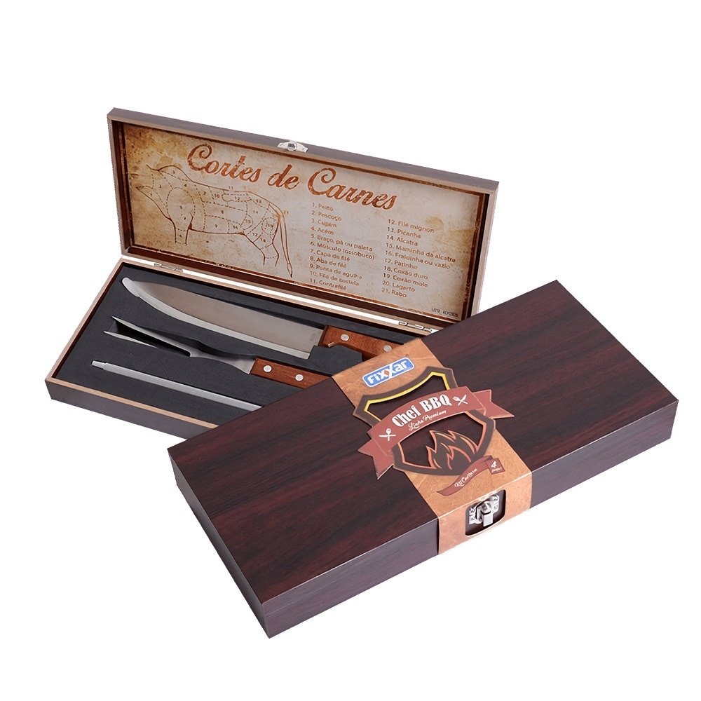 Kit Churrasco Fixxar Chef BBQ, Linha Premium, 4 Peças