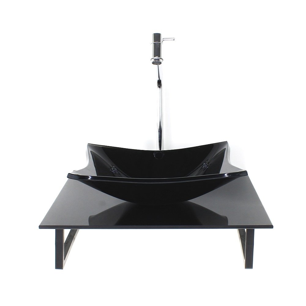 Kit Cuba de Vidro Quadrada Com Tampo de Vidro 40cm Preto Full Mais Suporte SP