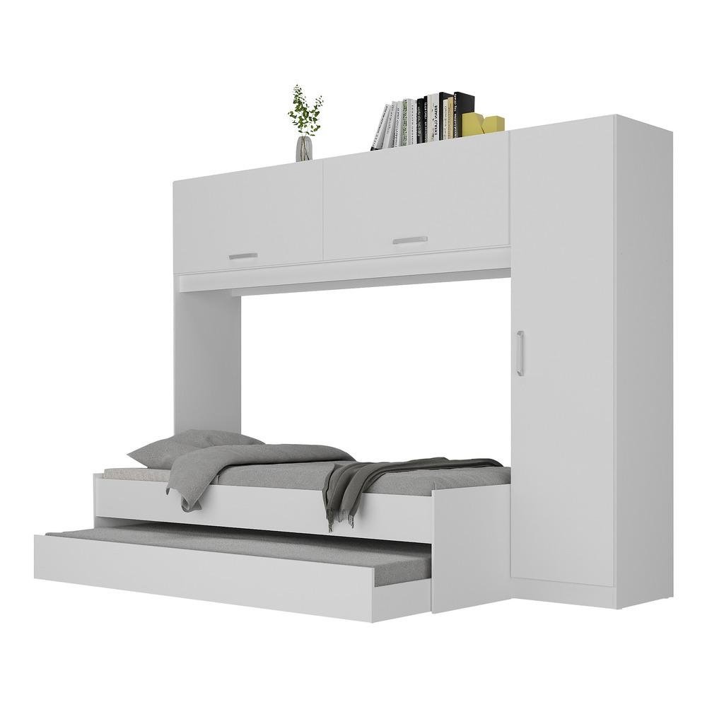 Bicama com Guarda-Roupas/Roupeiro para colchao 88 x 188 cm Multimoveis Branca
