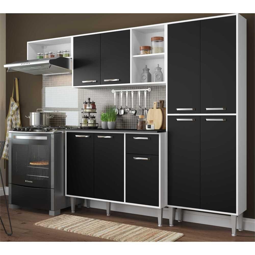 Armario de Cozinha Compacta Xangai 9 Portas Multimoveis Branco/Preto