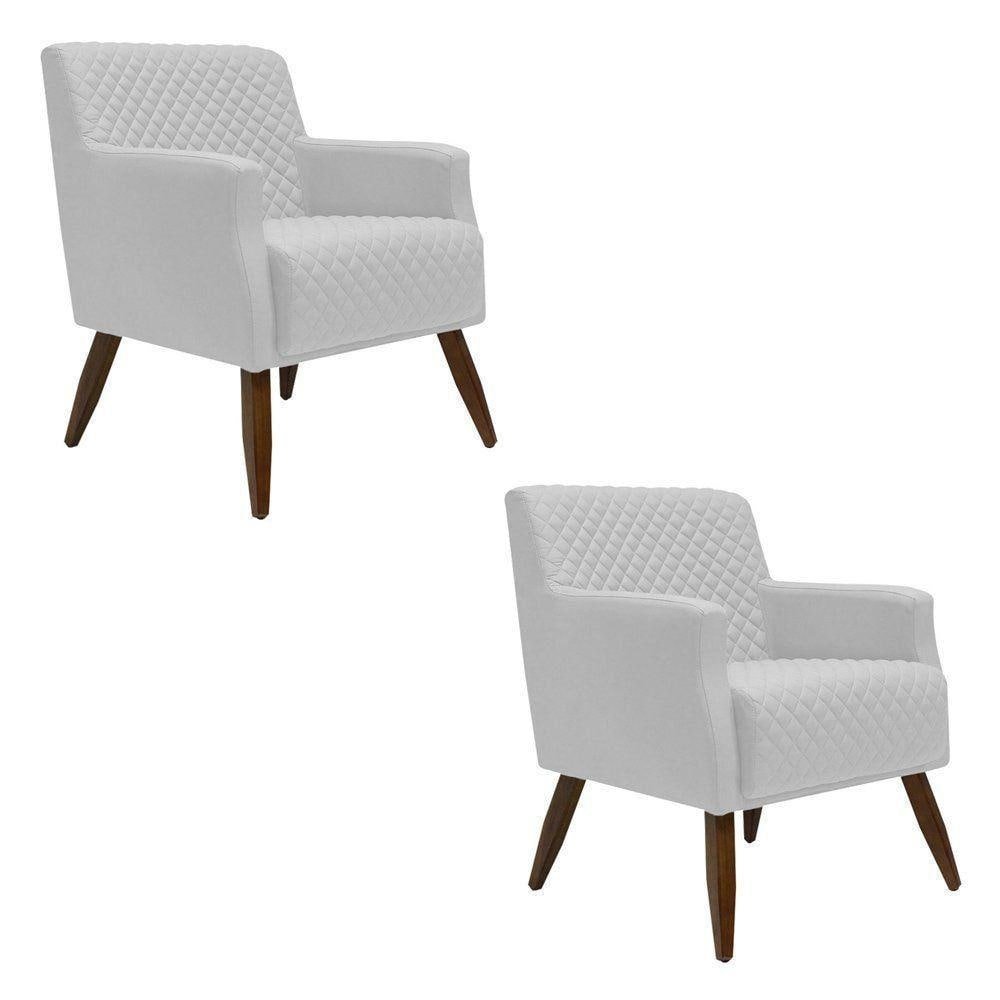Kit 2 Poltronas Decorativa Nagoya Pes Madeira PU Sintetico Branco G15 - Gran Belo