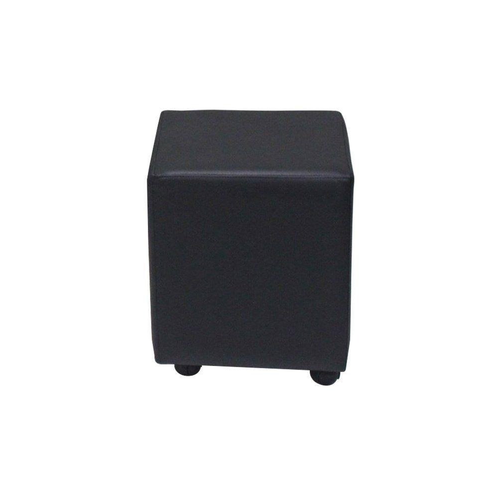 Puff Leo C/Rodízios Plástico PU Sintético Preto G15 - Gran Belo
