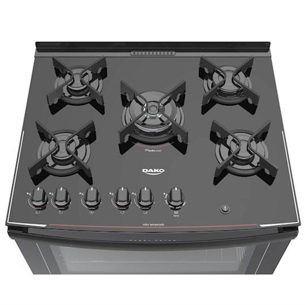 Fogão 5 bocas Dako Preto com mesa de vidro Dako Glass Bivolt eFácil