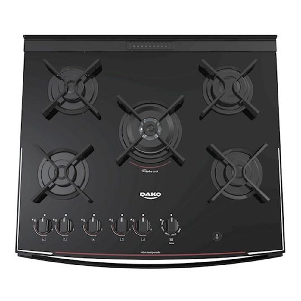 Fogão 5 bocas Dako Preto com mesa de vidro Dako Glass Bivolt eFácil
