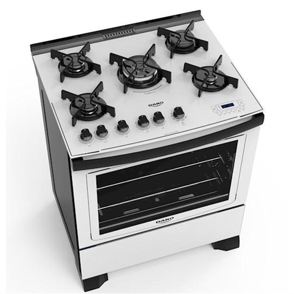 Fogão Dako Branco 5 bocas com mesa de vidro Dakolors Bivolt eFácil