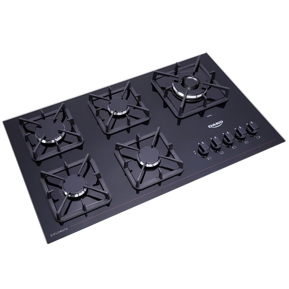 Cooktop a Gás 5 Bocas Preto com Mesa de Vidro e Tripla Chama Dako