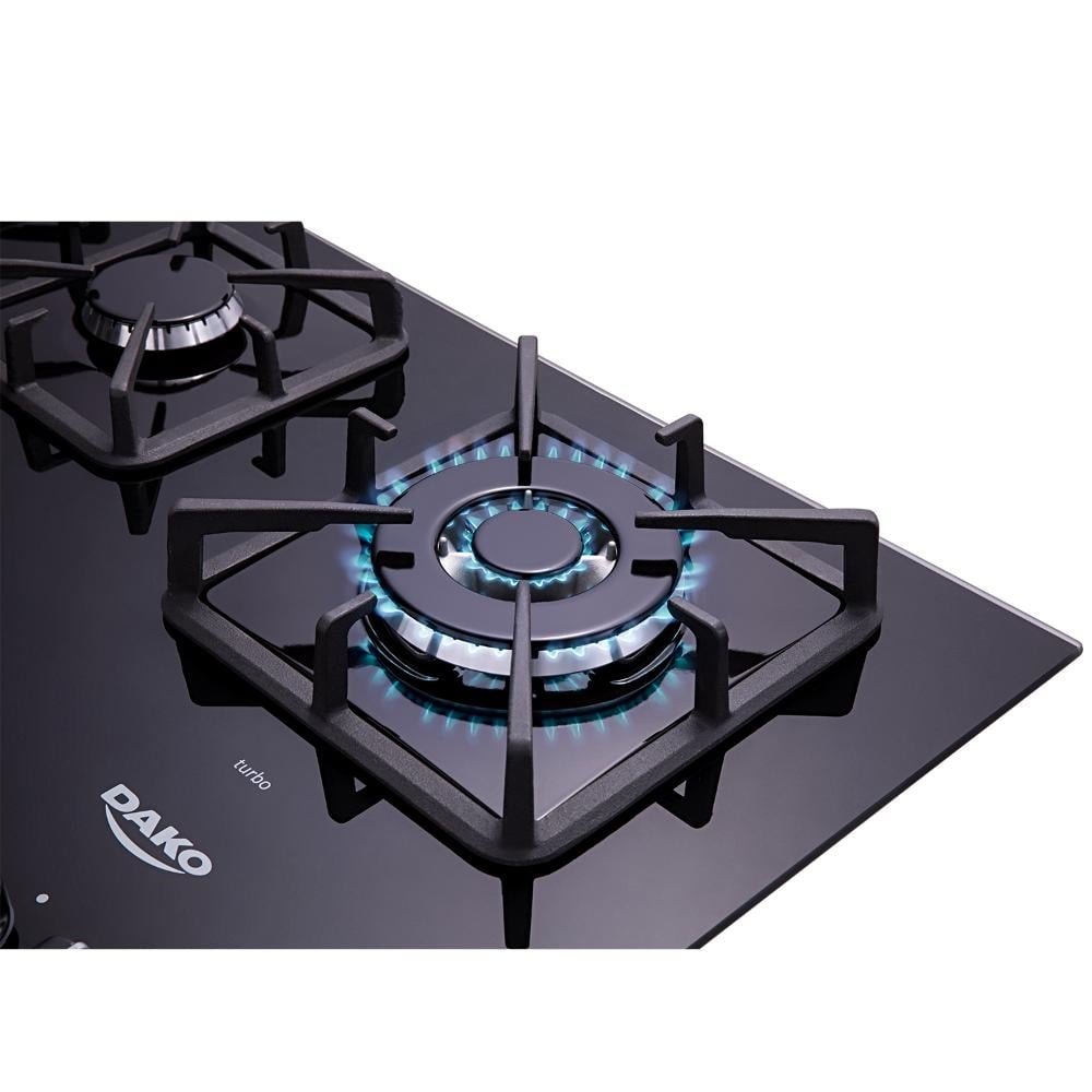Cooktop a Gás 5 Bocas Preto com Mesa de Vidro e Tripla Chama Dako