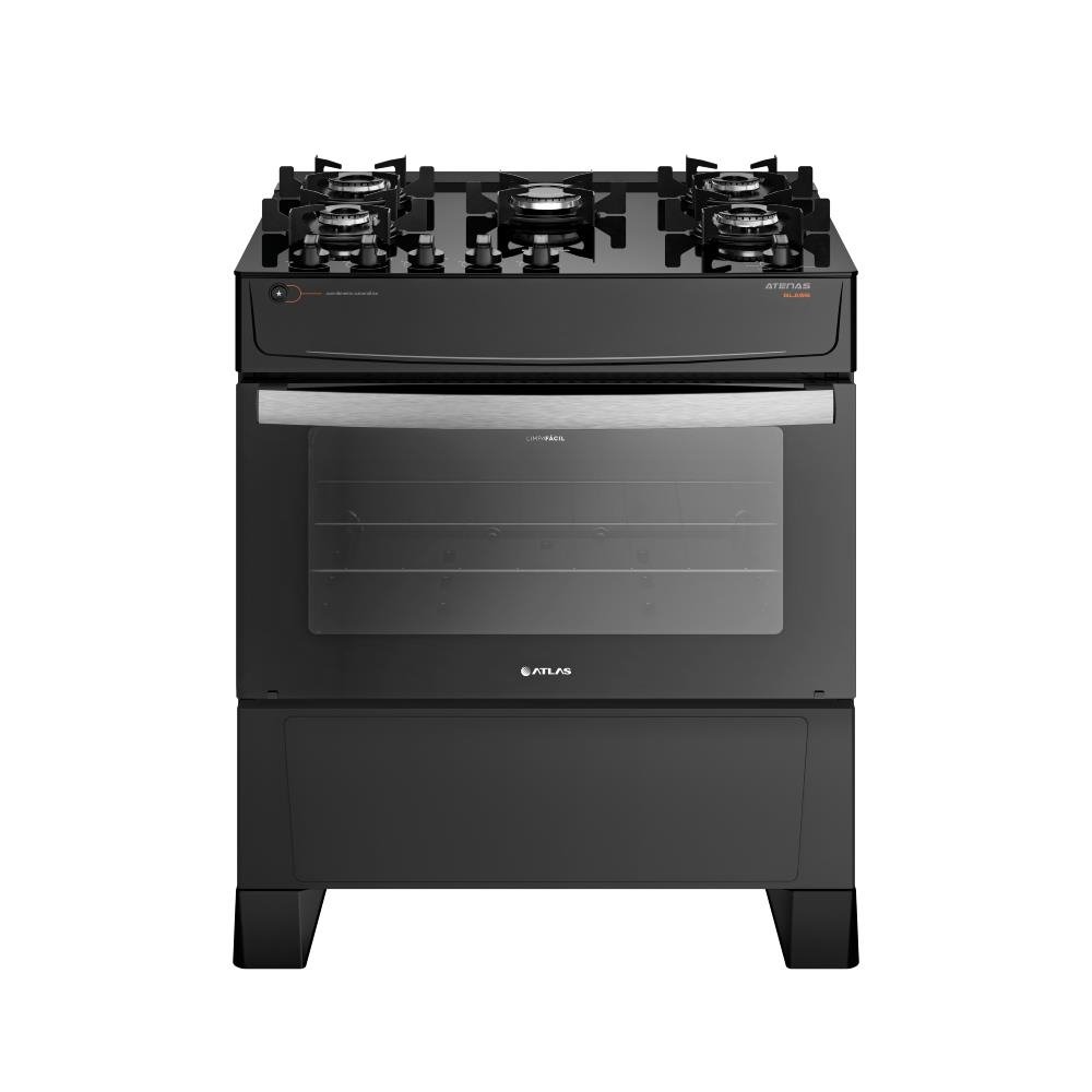 Fogao Atlas 5 Bocas preto Atenas Glass com Acendimento automatico - Bivolt
