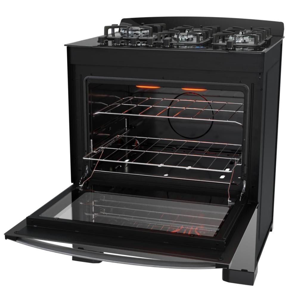 Fogão 5 Bocas Preto com Frente em Vidro Espelhado e Timer Digital Dako