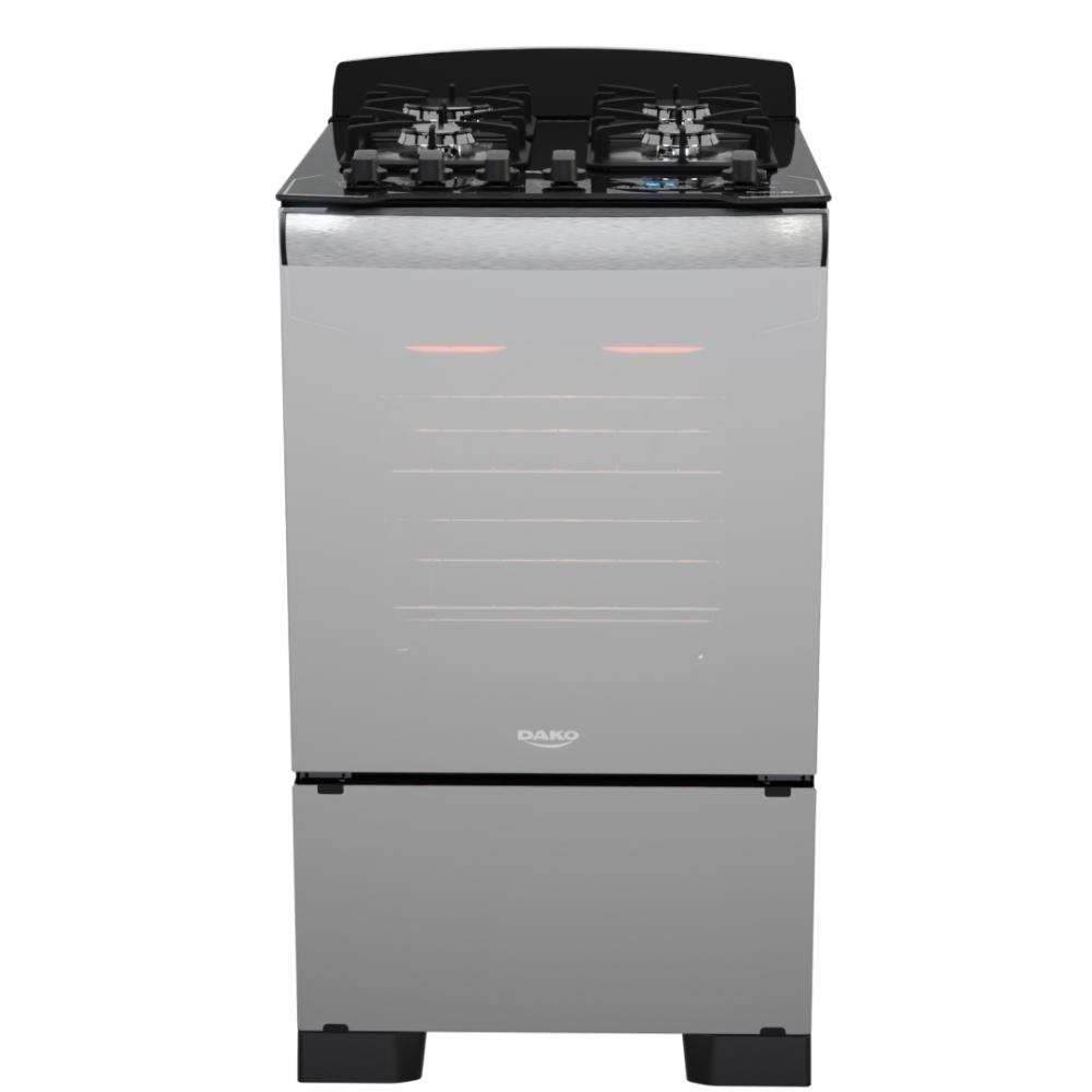 Fogão 4 Bocas Preto com Frente em Vidro Espelhado e Timer Digital Dako