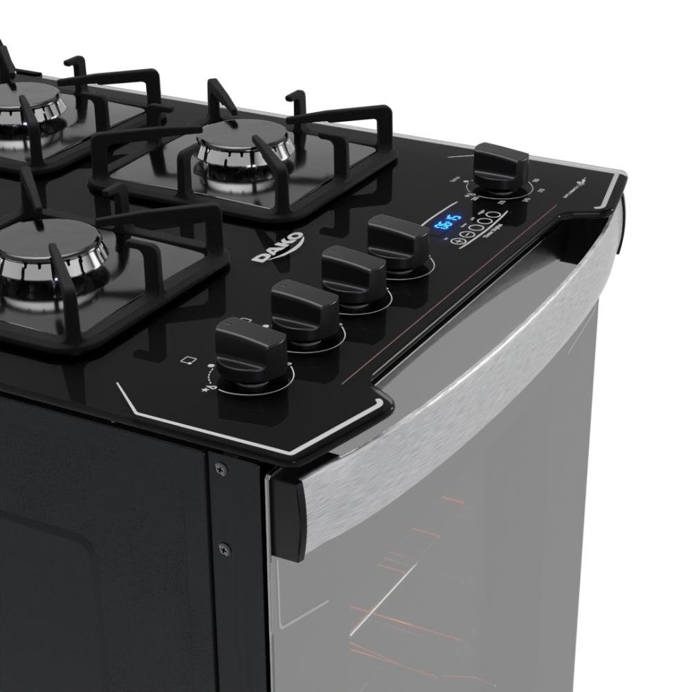 Fogão 4 Bocas Preto com Frente em Vidro Espelhado e Timer Digital Dako