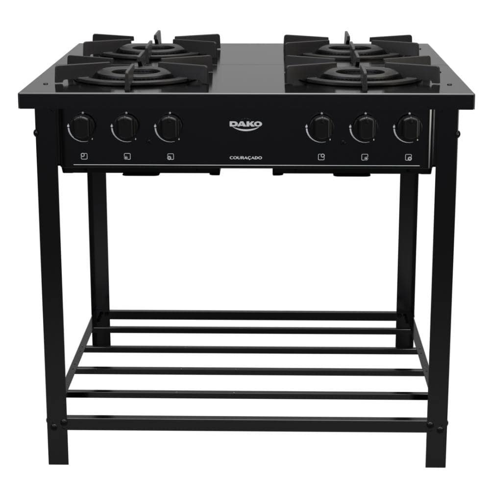 Fogão Industrial 4 Bocas Preto com Tripla Chama Dako Couraçado eFácil