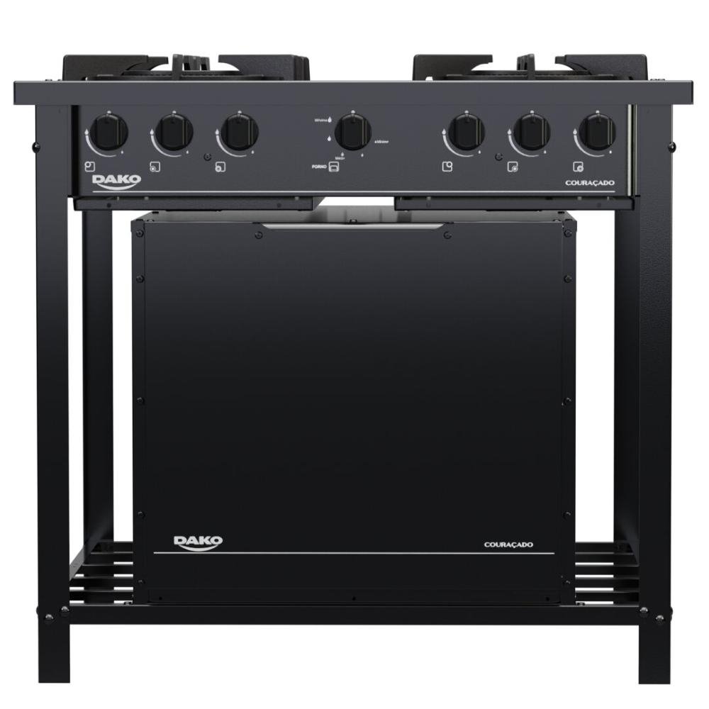 Fogao Industrial Dako Couracado 4 Bocas Preto com Forno e Dupla Chama