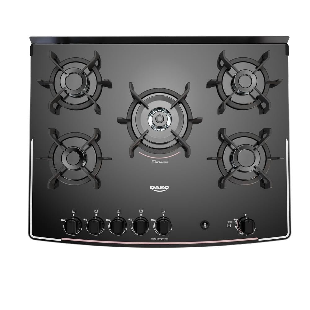 Fogão 5 Bocas Preto com Mesa de Vidro e Timer Digital Dako Supreme