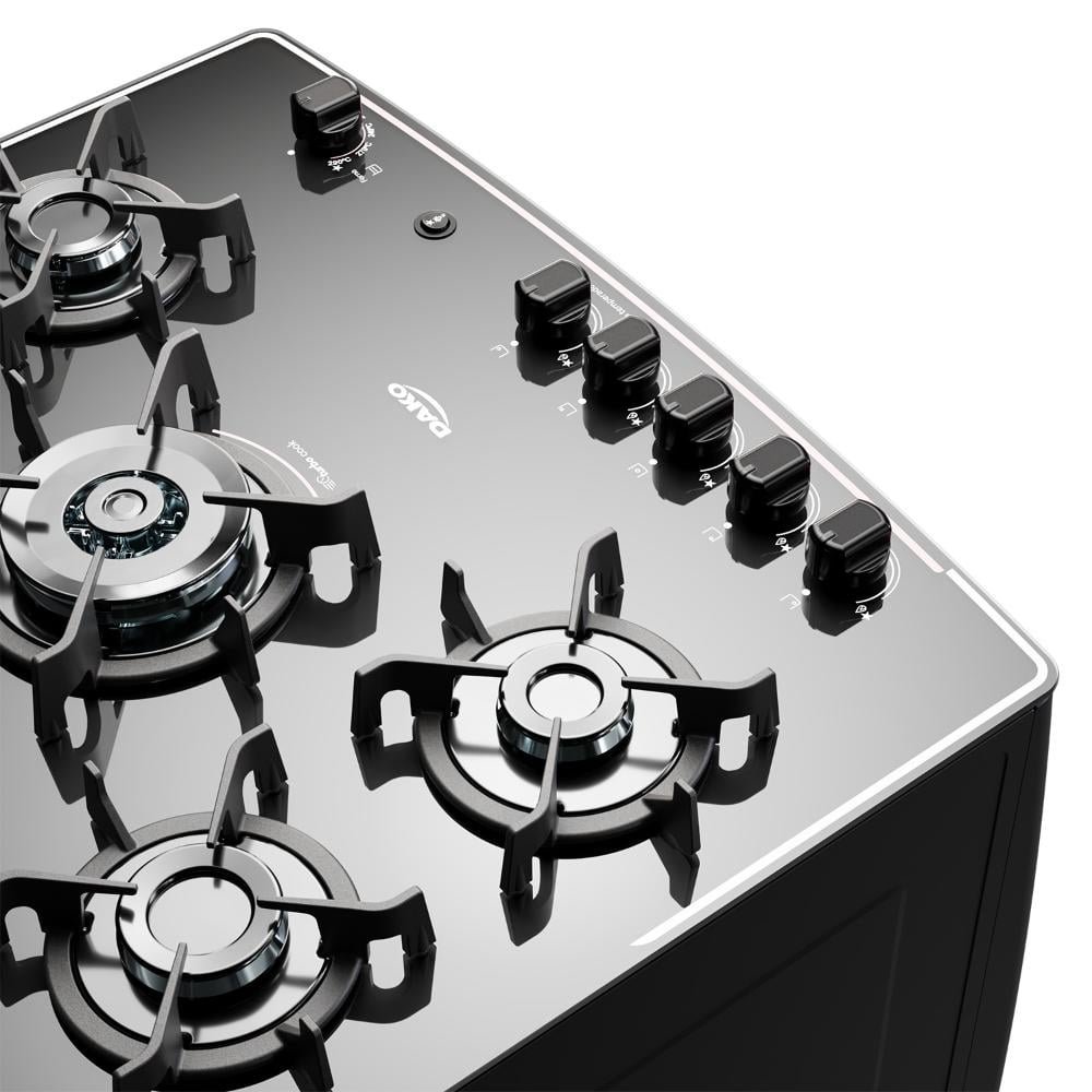Fogão 5 Bocas Preto com Mesa de Vidro e Timer Digital Dako Supreme