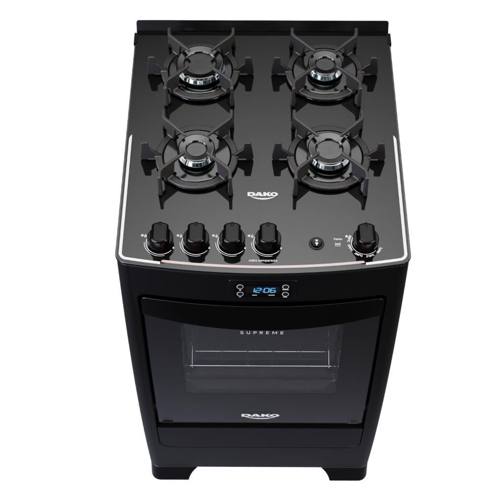Fogão 4 Bocas Preto com Mesa de Vidro e Timer Digital Dako Supreme