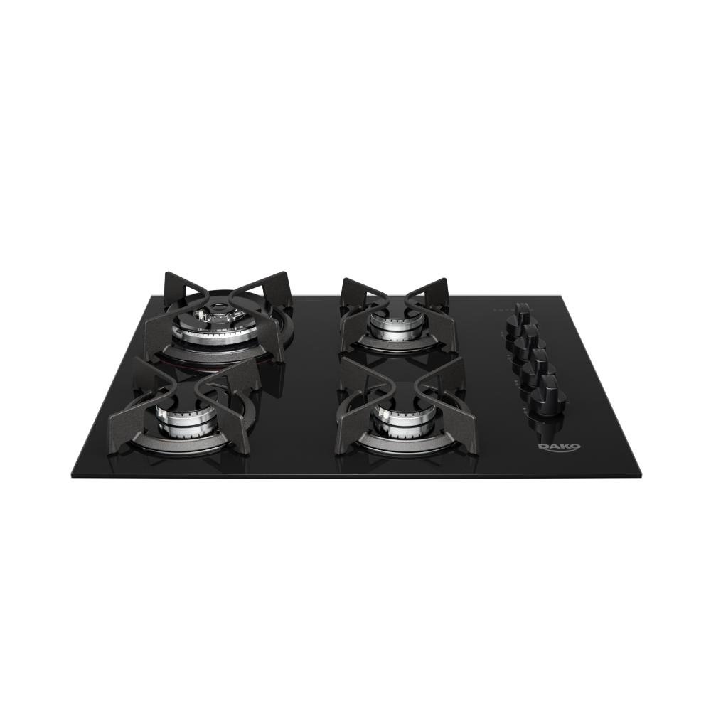 Cooktop 4 Bocas Preto com Mesa de Vidro e Tripla Chama Dako Supreme Bivolt