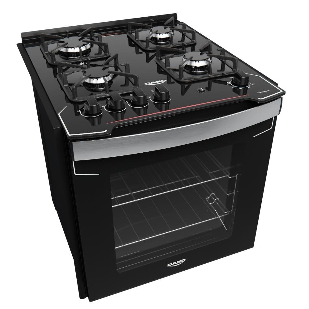 Fogao de Embutir 4 Bocas Preto Dako Diplomata com Mesa de Vidro Bivolt
