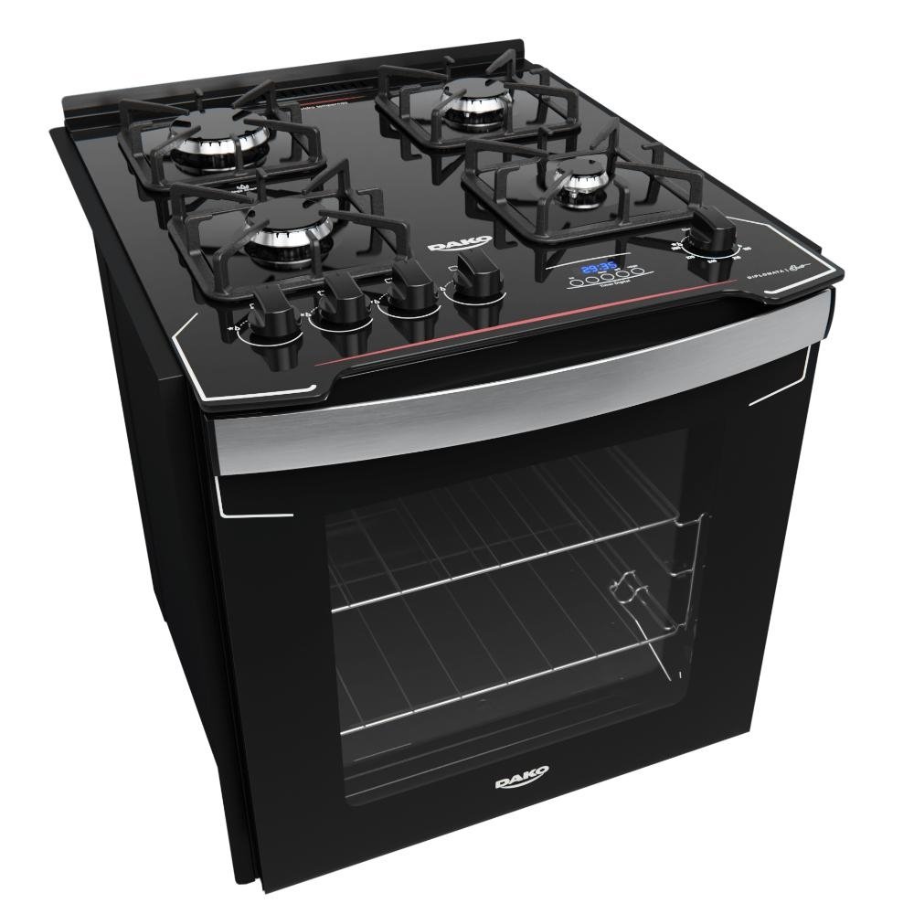 Fogao de Embutir 4 Bocas Preto Dako Diplomata Grill com Mesa de Vidro e Timer Digital Bivo
