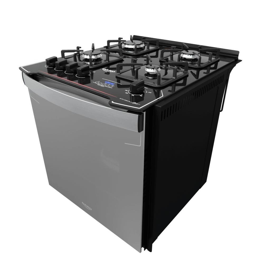 Fogao de Embutir 4 Bocas Preto com Frente Espelhada e Timer Digital Dako Diplomata Grill S